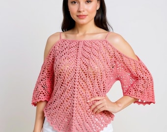 Patroon koude schouder boho gehaakte top, kanten zomerstrand cover-up pdf, haakproject voor beginners, festivaloutfit, digitale download