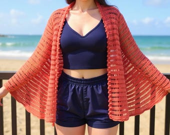 Patron de haussement d'épaules au crochet bohème PDF, cardigan kimono en dentelle ouverte pour débutants, tenue d'été légère, tutoriel de crochet pour vêtements de plage