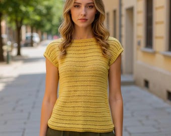 Noemi Knit Summer Top Pattern PDF, Short Sleeve Drop Stitch Blouse for Beginners, Lightweight Cotton Yarn Pullover, Handmade Knitwear Design