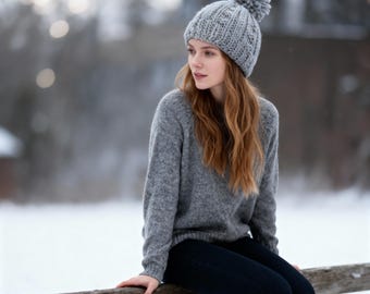 Modello PDF per cappello lavorato a maglia Chutes and Ladders, berretto con pompon grosso per principianti, progetto di maglia invernale accogliente, design per cappello di lana fatto a mano