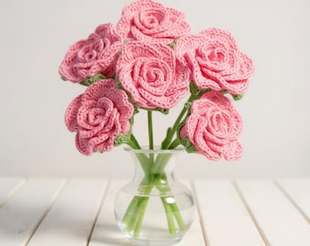 Crochet Rose Bouquet Pattern PDF, Handmade Crochet Flower Arrangement for Beginners, DIY Home Décor Gift Idea, Digital Download Pattern