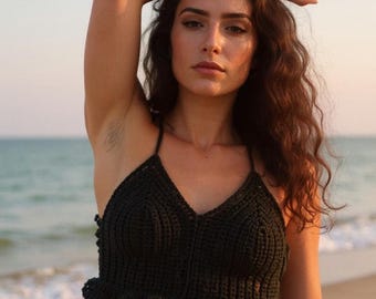 Patroon gehaakte bralette met ruches zoom pdf, crop top halter met kanten rand, zomerstrandfestivaltop, beginnersvriendelijke haaktutorial
