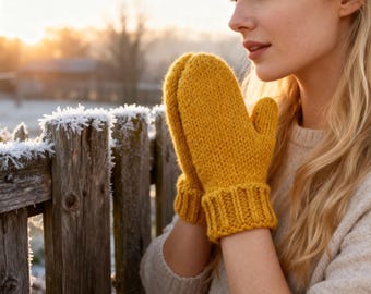 Simple Mittens Knitting Pattern PDF, Cozy Winter Wool Mittens for Beginners, Chunky Knit Gloves, Easy Handmade Gift Project,Digital Download