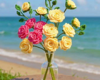 Crochet Rose Bouquet Pattern PDF, Handmade Flower Arrangement for Beginners, DIY Floral Home Decor, Crochet Flower Gift, Digital Download