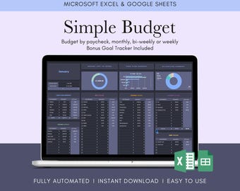 Budget Spreadsheet, Digital Budget Planner, Google Sheets Budget, Excel Budget, Google Sheets Template, Simple Budget Planner