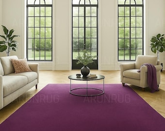 Modern Purple Area Rug | Solid Violet Carpet, Minimalist Decor