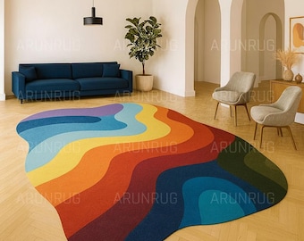 Rainbow Abstract Wavy Rug • Modern Art Area Carpet