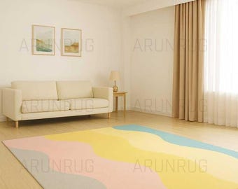 Pastel Wavy Area Rug | Modern Abstract Floor Decor