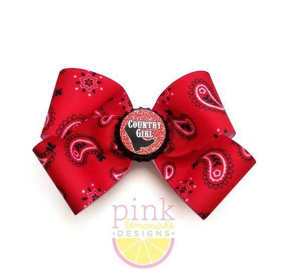 Large Red Bandana Country Girl Hair Bow Etsy