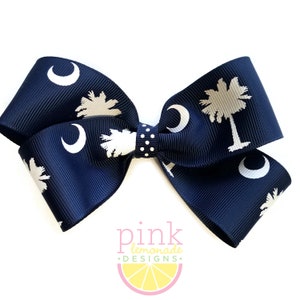 Large South Carolina Flag Palmetto Moon Navy Hair Bow