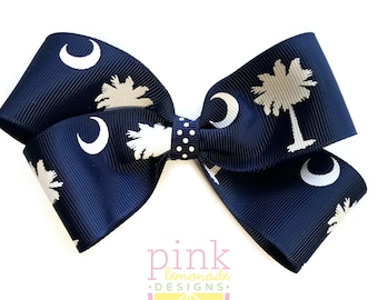 Large South Carolina Flag Palmetto Moon Navy Hair Bow