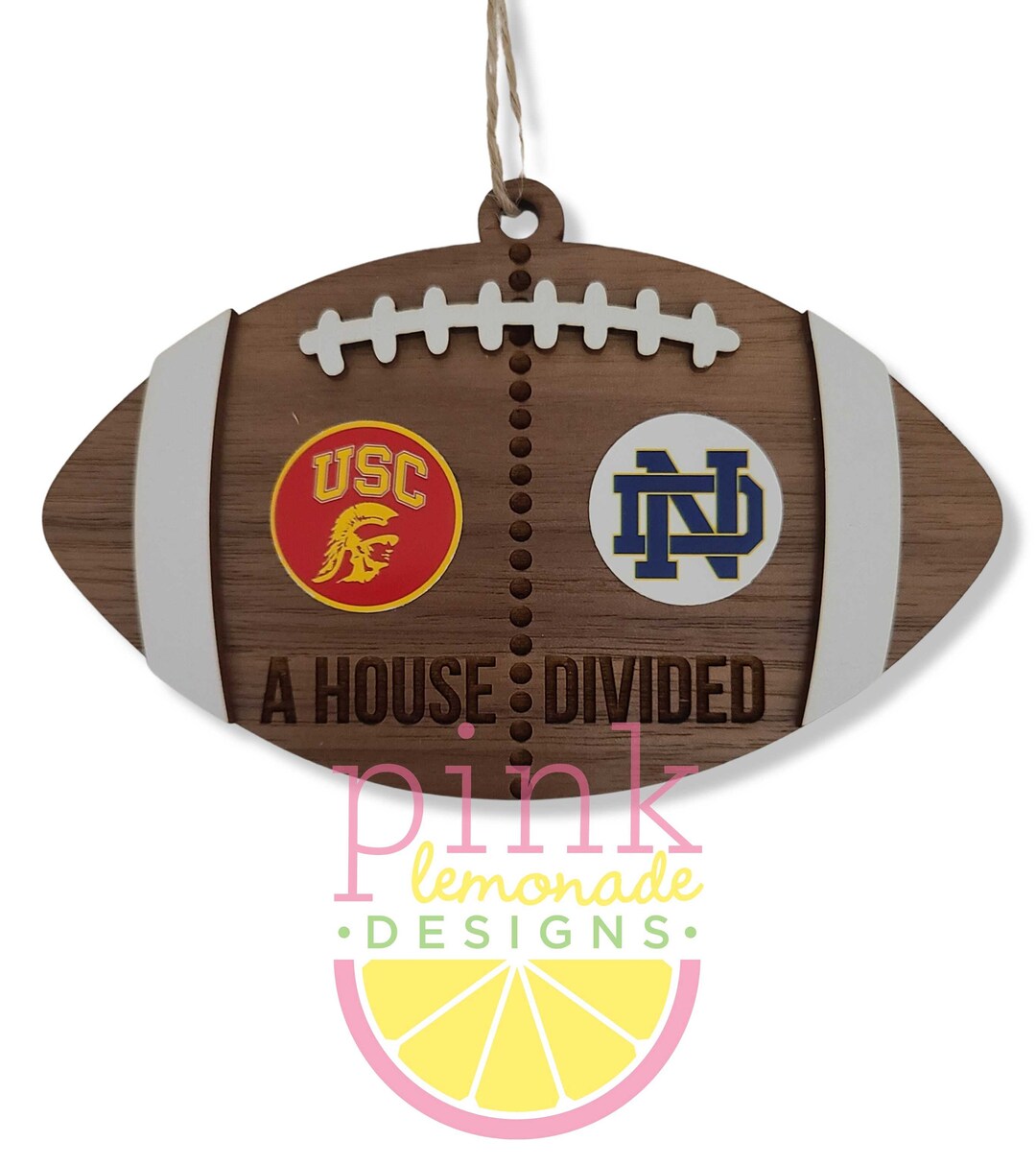 A House Divided Wood Christmas Tree Ornament Custom ANY Two Football