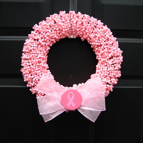 Find a Cure Pink Breast Cancer Awareness  Beaded  Wreath