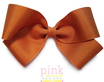 Burnt Orange Texas Solid Grosgrain Ribbon Hair Bow Hair Clip Plain Basic Cute Preppy Girls Hair Bow