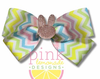 Bling Easter Bunny Chevron Pastel Cute Church Easter Sunday Basket Girls Hair Bow Clip