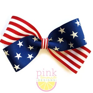 4th of July USA Flag Patriotic Girls Hair Bow Red White and Blue Stars and Stripes Memorial Day Independence Day United States of America