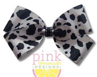 Cow Print Country Farm Girl Future Farmer Ribbon Girls Hair Bow