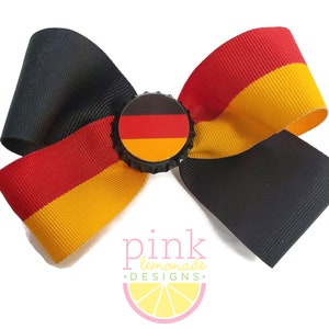 Germany Flag Ribbon Patriotic Oktoberfest Soccer Football Futbol Girls Hair Bow in Black Red Yellow German Deutschland Clip