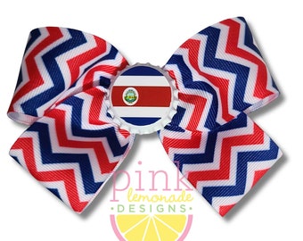 Costa Rica Flag Ribbon Patriotic Football Futbol Soccer Costa Rican Tico Girls Hair Bow Red White Blue Hair Clip South American