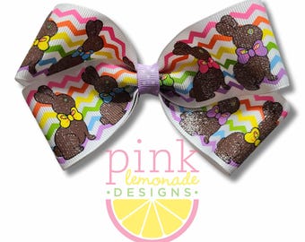Chocolate Easter Bunny Chevron Pastel Cute Church Easter Sunday Basket Girls Hair Bow Clip