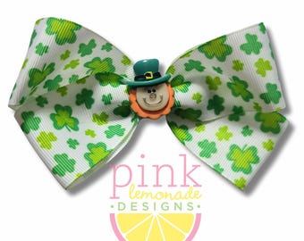 St. Patricks Day Saint Paddys Patty Leprechaun Orange Beard Ireland Irish Green Four Leaf Clover Shamrock Girls Hair Bow Clip Dublin