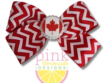 Canada Flag Ribbon Patriotic Football Futbol Soccer Canadian Girls Hair Bow Clip Red White Stripes Great White North Canuck Maple Leaf
