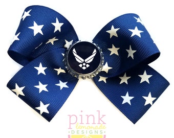 USAF Air Force Hair Bow Girls Hair Clip Pilot USA Patriotic Service Member