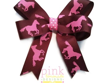 Horse Brown and Pink Equestrian Horses Girls Hair Bow