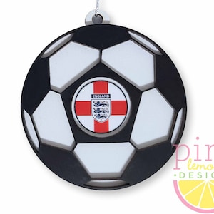 England Flag Football Christmas Tree Ornament Patriotic UK United Kingdom English British Great Britain Soccer Ball Team National Pride