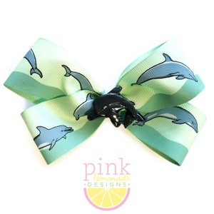 Mint Blue Dolphin Marine Biologist Aquarium Beach Vacation Coastal Snorkeling Boating Cruise Ship Island Girls Hair Bow Hair Clip
