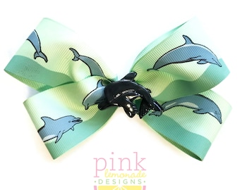 Mint Blue Dolphin Marine Biologist Aquarium Beach Vacation Coastal Snorkeling Boating Cruise Ship Island Girls Hair Bow Hair Clip