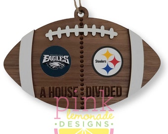 A House Divided Wood Custom Christmas Tree Ornament ANY Two Football Teams