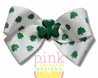 St. Patricks Day Saint Paddys Patty Ireland Irish Green Four Leaf Clover Glitter Shamrock Hair Bow Girls Hair Clip