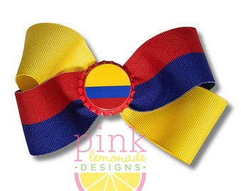 Colombia Flag Ribbon Patriotic Football Futbol Soccer Colombian Girls Hair Bow Red Yellow Blue Stripes Hair Clip Gateway to South America