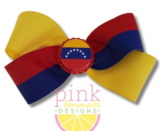 Venezuela Flag Ribbon Patriotic Football Futbol Soccer Bolivarian Republic Venezuelan Girls Hair Bow Clip Red Blue Yellow Stripes