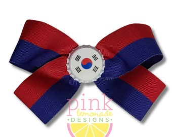 South Korea Flag Ribbon Patriotic Football Futbol Soccer South Korean Girls Hair Bow Hair Clip Asian Seoul