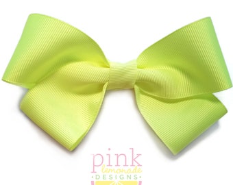 Neon Yellow Bright Solid Grosgrain Ribbon Hair Bow Hair Clip Plain Basic Cute Preppy Girls Hair Bow