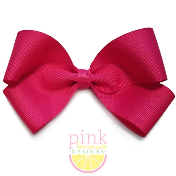 Shocking Pink Fuchsia Fuschia Hot Pink Bright Pink Solid Grosgrain Ribbon Hair Bow Hair Clip Plain Basic Cute Preppy Girls Hair Bow