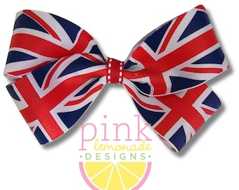 United Kingdom British Union Jack English Scotland Wales Northern Ireland Flag Ribbon Patriotic Football Polo Cricket Girls Hair Bow Clip