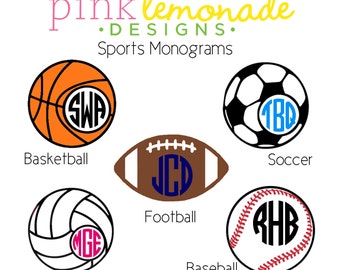 Soccer Monogram Vinyl Decal, Volleyball Monogram Decal, Baseball Monogram Decal, Basketball Monogram Decal, Football Monogram Decal