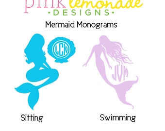 Mermaid Monogram Decal, Mermaid Monogram Vinyl Decal, Personalized Mermaid Vinyl, Mermaid Yeti Decal