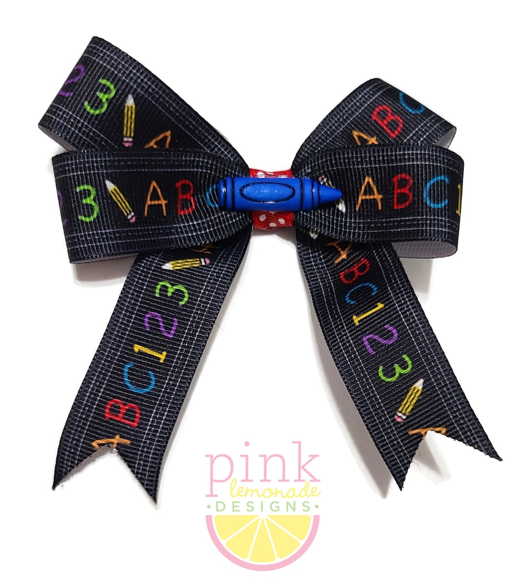 Back to School ABC 123 Kindergarten Elementary Crayon Girls Hair Bow ...