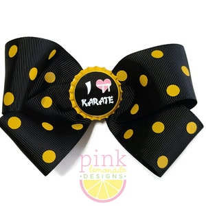 Karate Girl Martial Arts Black Yellow Gold Cobra Hair Bow Hair Clip