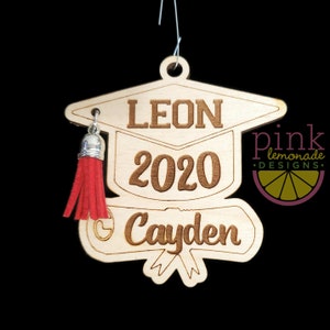 Personalized School Name Wood Graduation Christmas Ornament Color Tassel Grad Cap College Kindergarten Middle High 8th 5th Senior Pre-K