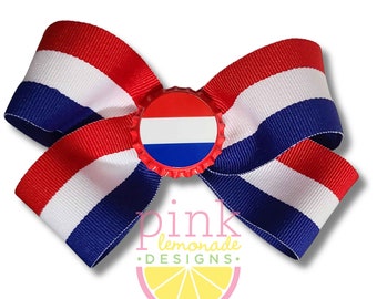 Netherlands Flag Ribbon Patriotic Football Futbol Soccer Dutch Girls Hair Bow Red White Blue Stripes Hair Clip Holland Amsterdam Orange