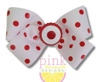Japan Flag Ribbon Patriotic Football Futbol Soccer Japanese Kawaii Tokyo Girls Hair Bow Clip Red Dot