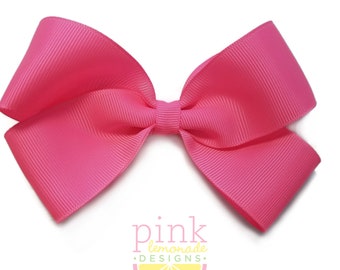 Hot Pink Bubblegum Solid Grosgrain Ribbon Hair Bow Hair Clip Plain Basic Cute Preppy Girls Hair Bow