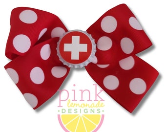 Switzerland Flag Ribbon Patriotic Football Futbol Soccer Helvetica Swiss Suisse Girls Hair Bow Clip Red White Alps Alpine Ski Vacation