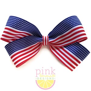 4th of July USA Flag Ribbon Patriotic Hair Bow in Red White and Blue Stars and Stripes