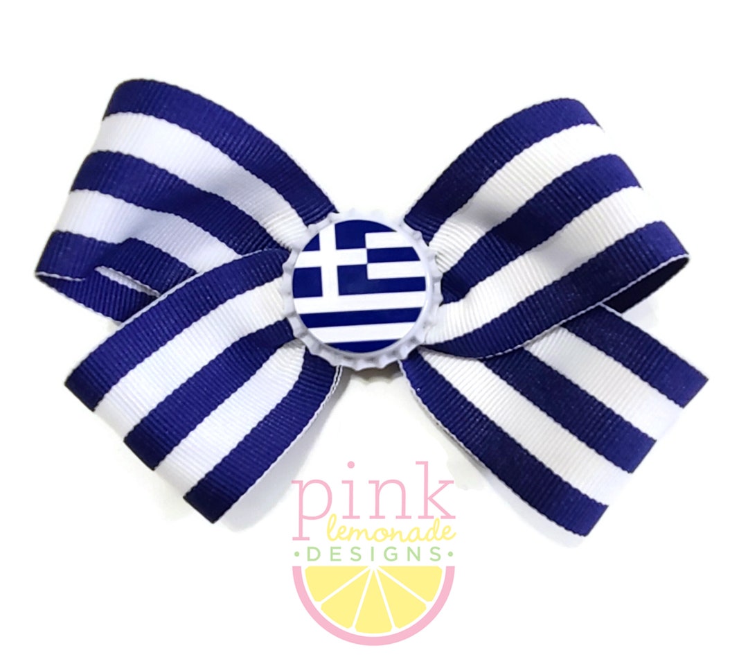 Greece Flag Ribbon Patriotic Soccer Hair Bow Sky Blue and White Greek ...